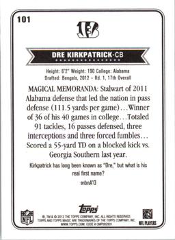 2012 Topps Magic #101 Dre Kirkpatrick Back