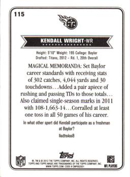 2012 Topps Magic #115 Kendall Wright Back