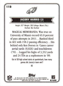 2012 Topps Magic #119 Jacory Harris Back
