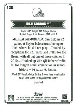 2012 Topps Magic #128 Josh Gordon Back