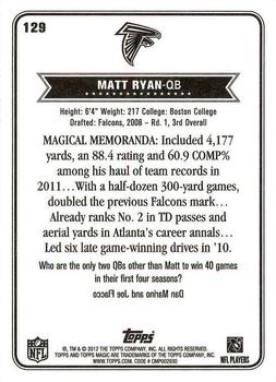 2012 Topps Magic #129 Matt Ryan Back