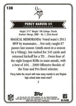 2012 Topps Magic #138 Percy Harvin Back