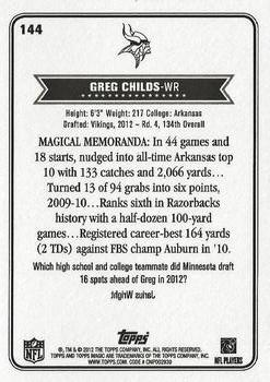 2012 Topps Magic #144 Greg Childs Back