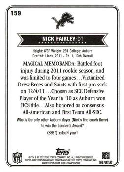 2012 Topps Magic #159 Nick Fairley Back