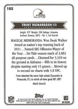 2012 Topps Magic #165 Trent Richardson Back