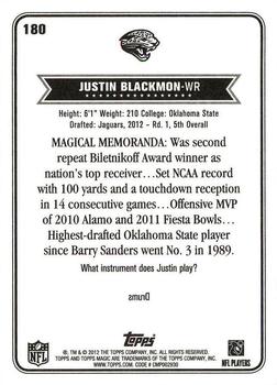 2012 Topps Magic #180 Justin Blackmon Back