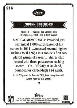 2012 Topps Magic #216 Shonn Greene Back