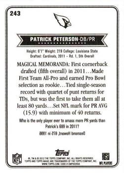 2012 Topps Magic #243 Patrick Peterson Back