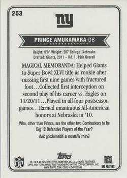 2012 Topps Magic #253 Prince Amukamara Back