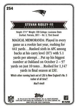2012 Topps Magic #254 Stevan Ridley Back