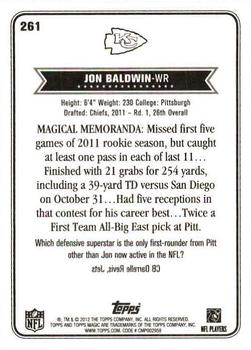2012 Topps Magic #261 Jon Baldwin Back