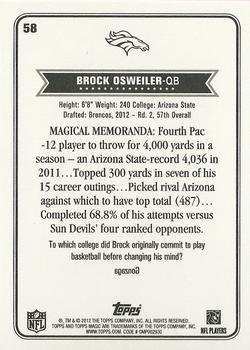 2012 Topps Magic #58 Brock Osweiler Back