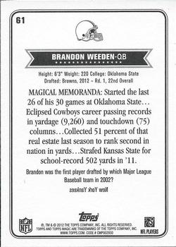2012 Topps Magic #61 Brandon Weeden Back