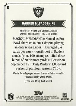 2012 Topps Magic #8 Darren McFadden Back