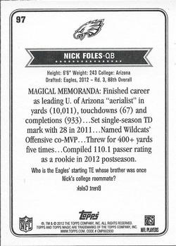 2012 Topps Magic #97 Nick Foles Back