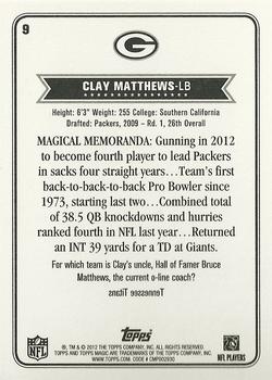 2012 Topps Magic #9 Clay Matthews Back
