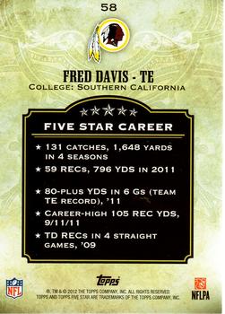 2012 Topps Five Star #58 Fred Davis Back