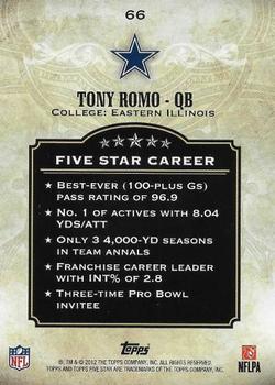2012 Topps Five Star #66 Tony Romo Back