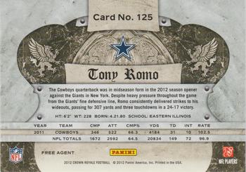 2012 Panini Crown Royale #125 Tony Romo Back