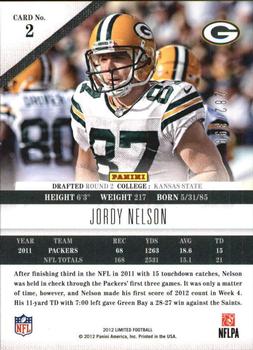 2012 Panini Limited #2 Jordy Nelson Back