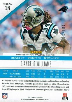 2012 Panini Limited #18 DeAngelo Williams Back