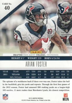 2012 Panini Limited #40 Arian Foster Back