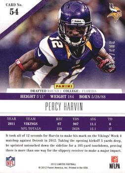 2012 Panini Limited #54 Percy Harvin Back
