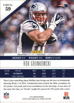 2012 Panini Limited #59 Rob Gronkowski Back