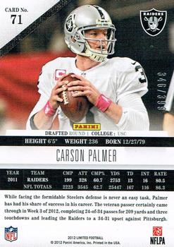2012 Panini Limited #71 Carson Palmer Back