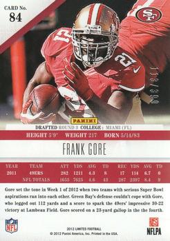 2012 Panini Limited #84 Frank Gore Back