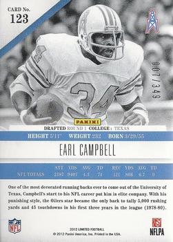 2012 Panini Limited #123 Earl Campbell Back