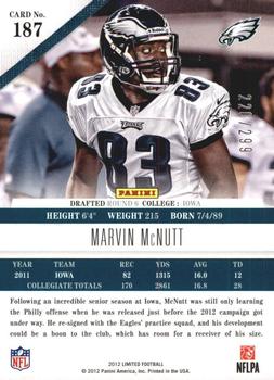 2012 Panini Limited #187 Marvin McNutt Back