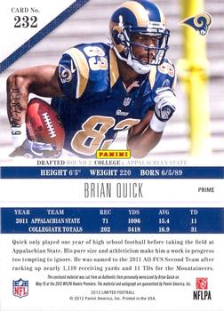 2012 Panini Limited #232 Brian Quick Back