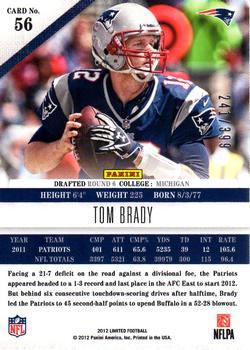 2012 Panini Limited #56 Tom Brady Back