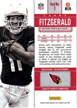 2012 Panini Contenders #1 Larry Fitzgerald Back