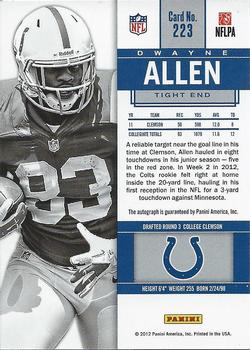 2012 Panini Contenders #223 Dwayne Allen Back