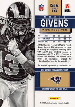 2012 Panini Contenders #227 Chris Givens Back