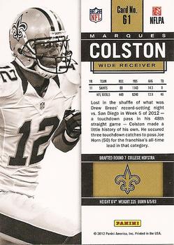 2012 Panini Contenders #61 Marques Colston Back