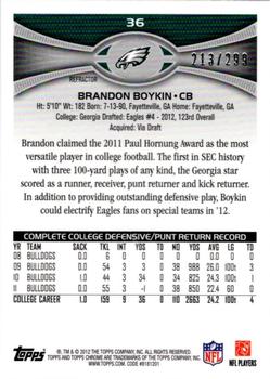 2012 Topps Chrome - Black Refractors #36 Brandon Boykin Back