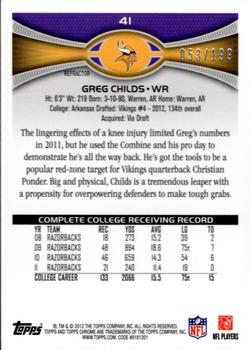 2012 Topps Chrome - Blue Refractors #41 Greg Childs Back
