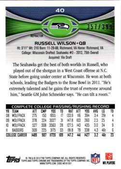 2012 Topps Chrome - Pink Refractors #40 Russell Wilson Back