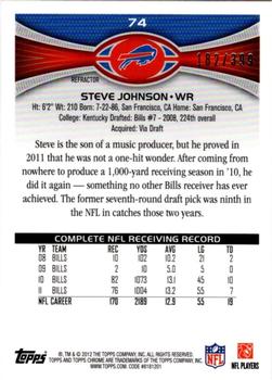 2012 Topps Chrome - Pink Refractors #74 Steve Johnson Back