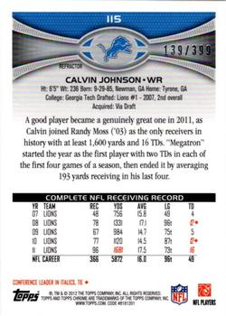 2012 Topps Chrome - Pink Refractors #115 Calvin Johnson Back
