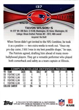 2012 Topps Chrome - Pink Refractors #137 Tavon Wilson Back