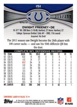 2012 Topps Chrome - Pink Refractors #151 Dwight Freeney Back