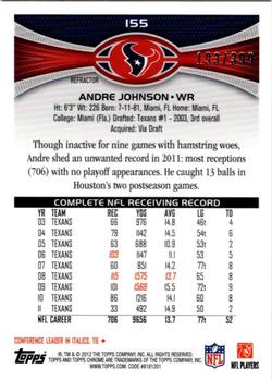 2012 Topps Chrome - Pink Refractors #155 Andre Johnson Back