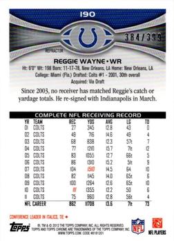 2012 Topps Chrome - Pink Refractors #190 Reggie Wayne Back