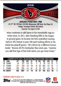 2012 Topps Chrome - Pink Refractors #206 Arian Foster Back