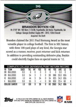 2012 Topps Chrome - Refractors #36 Brandon Boykin Back