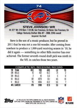 2012 Topps Chrome - Refractors #74 Steve Johnson Back
